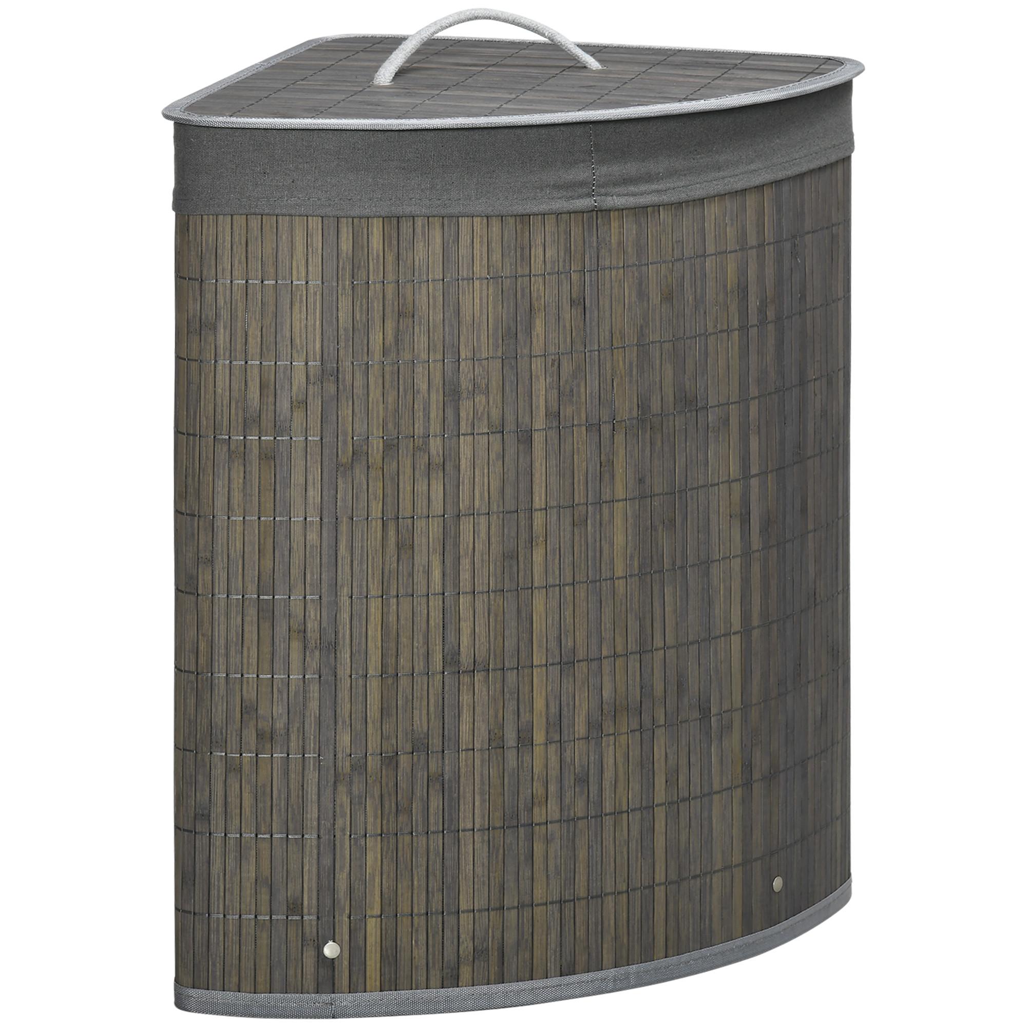 WÄSCHEKORB mit Deckel 55L, Bambus, Grau - Grau, Naturmaterialien (38/57/38cm) - HOMCOM