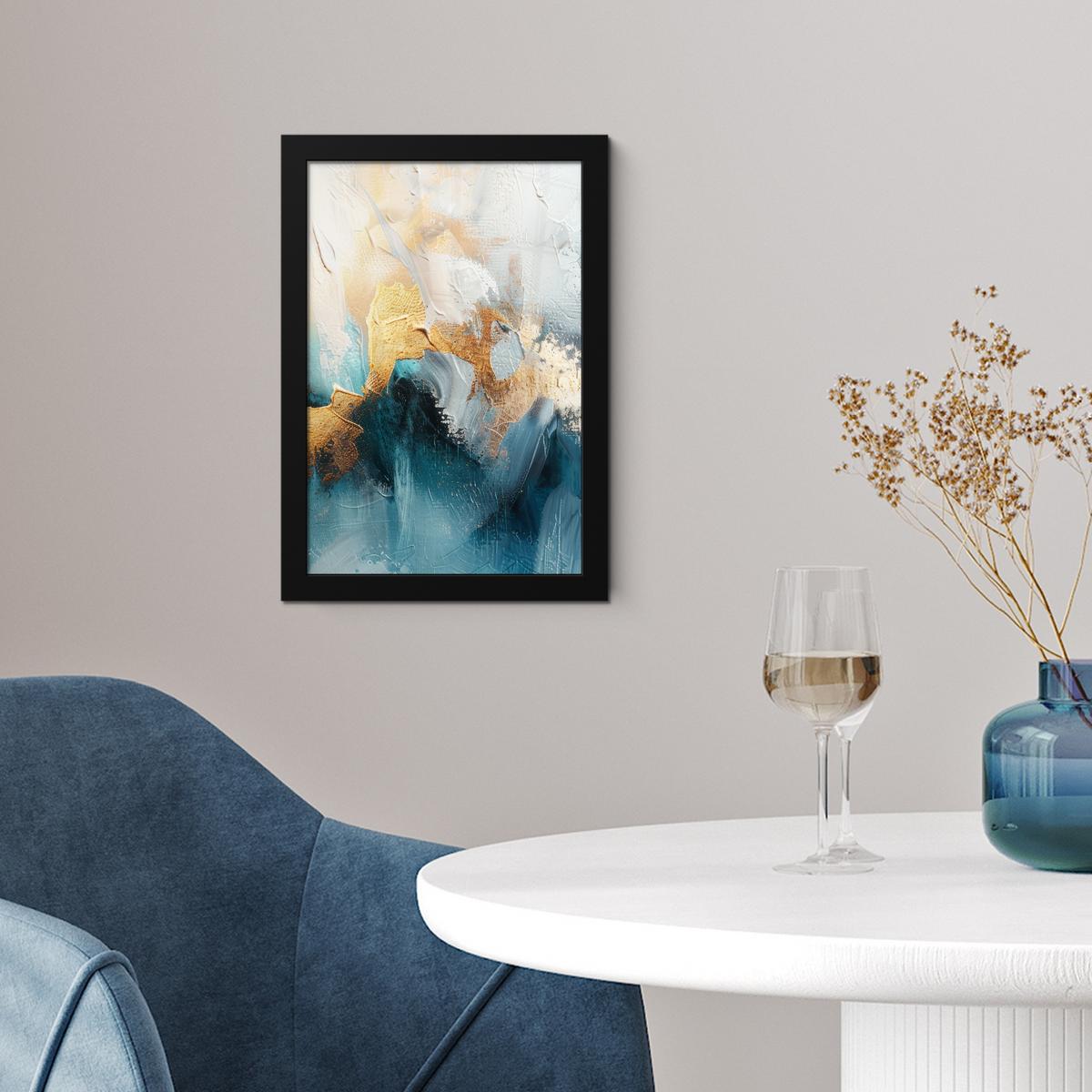 POSTER MIT RAHMEN Abstrakt - Kunst - Gold - Blau Poster 20x30 cm - Petrol, Papier (20/30cm) - MuchoWow
