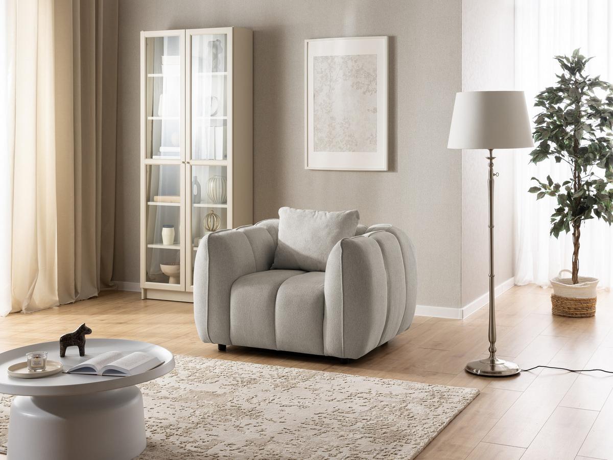 SITZGARNITUR 3+1 Nubira in tief gesteppter Bubble-Optik aus weichem Taupe Strukturstoff im modernen Design - Taupe/Schwarz, Holz/Kunststoff (228/69/89cm) - S-Style Möbel