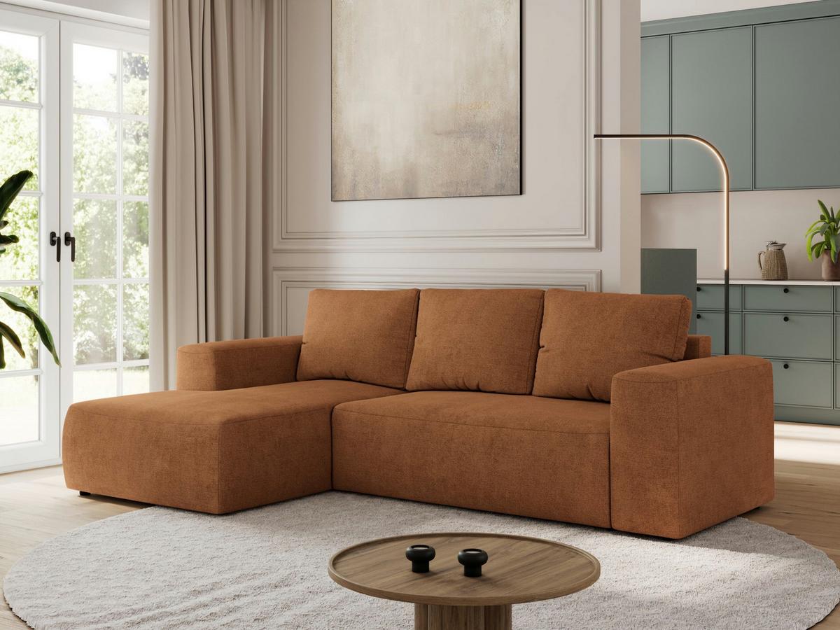 ECKSOFA TRENTINO L Orange Stukture - Links - Schwarz/Orange, Kunststoff/Textil (266/164cm) - MKS