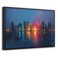 LEINWAND Bilder mit Rahmen - Skyline - Pinselstriche - Dunkelblau - Leuchtend - 30x20 - Blau, Textil (30/20cm) - MuchoWow