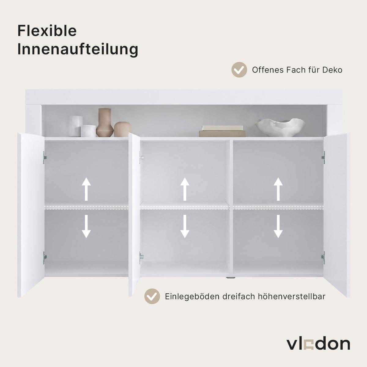 SIDEBOARD Valencia Eiche Natur/ Eiche Natur - Eichefarben, Holzwerkstoff (155/92/40cm) - Vladon