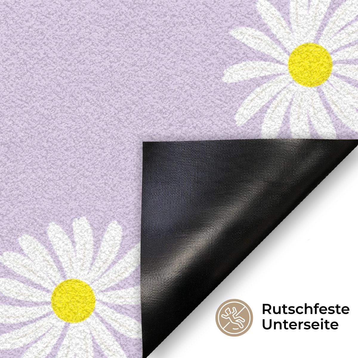 FUSSMATTE Gänseblümchen - Pastell - Weiß - Lila - Blumen Sauberlaufmatte 60x40 cm - Flieder, Kunststoff (60/0.4cm) - MuchoWow