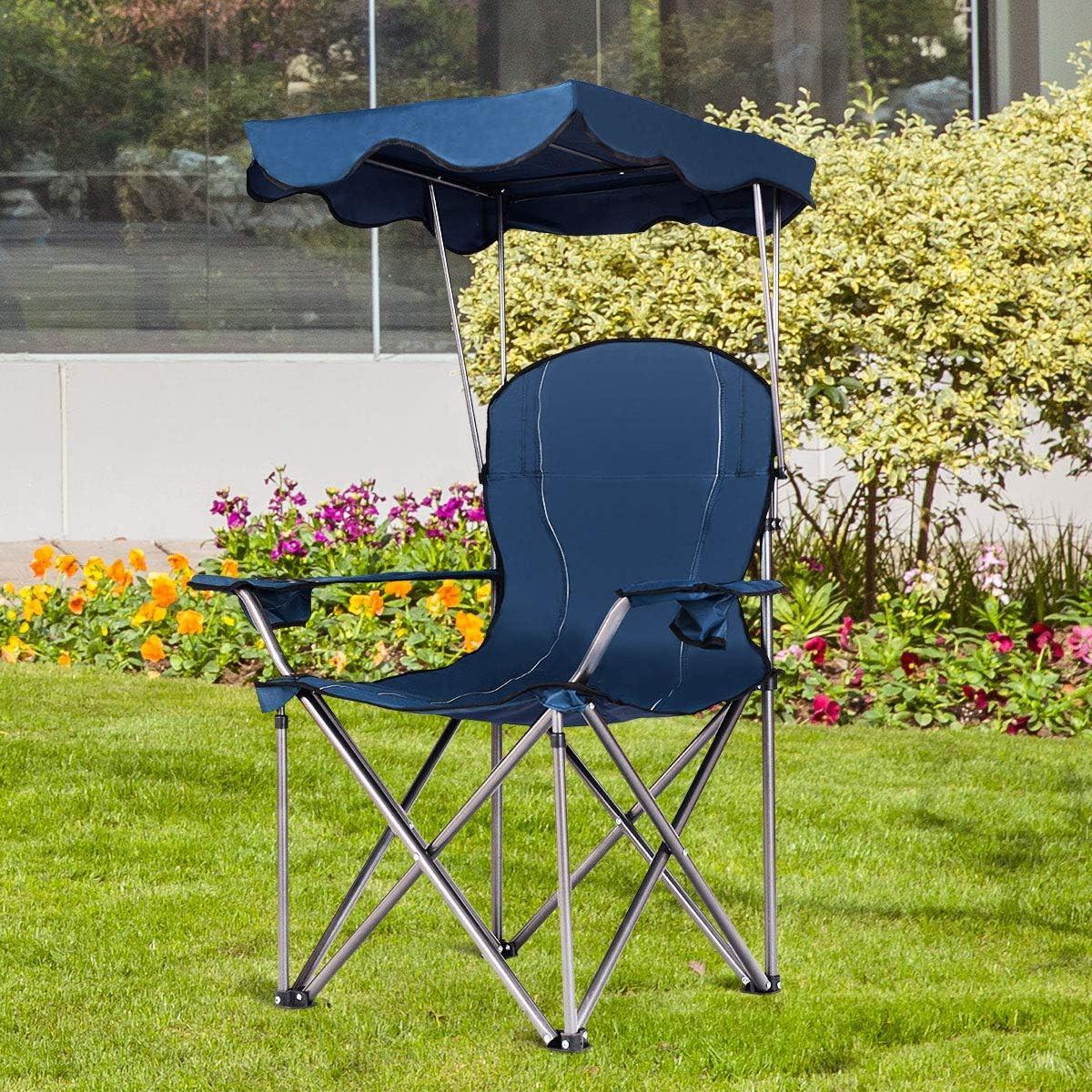 CAMPINGSTUHL mit Sonnendach Blau - Blau, Metall (97/130/68cm) - COSTWAY