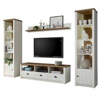 WOHNWAND weiß Pinie, Eiche hell Landhaus, Wohnkombination 4-teilig 300 x 198 cm - Eichefarben/Schwarz, Holzwerkstoff/Kunststoff (300/198/43cm) - Furn.Design