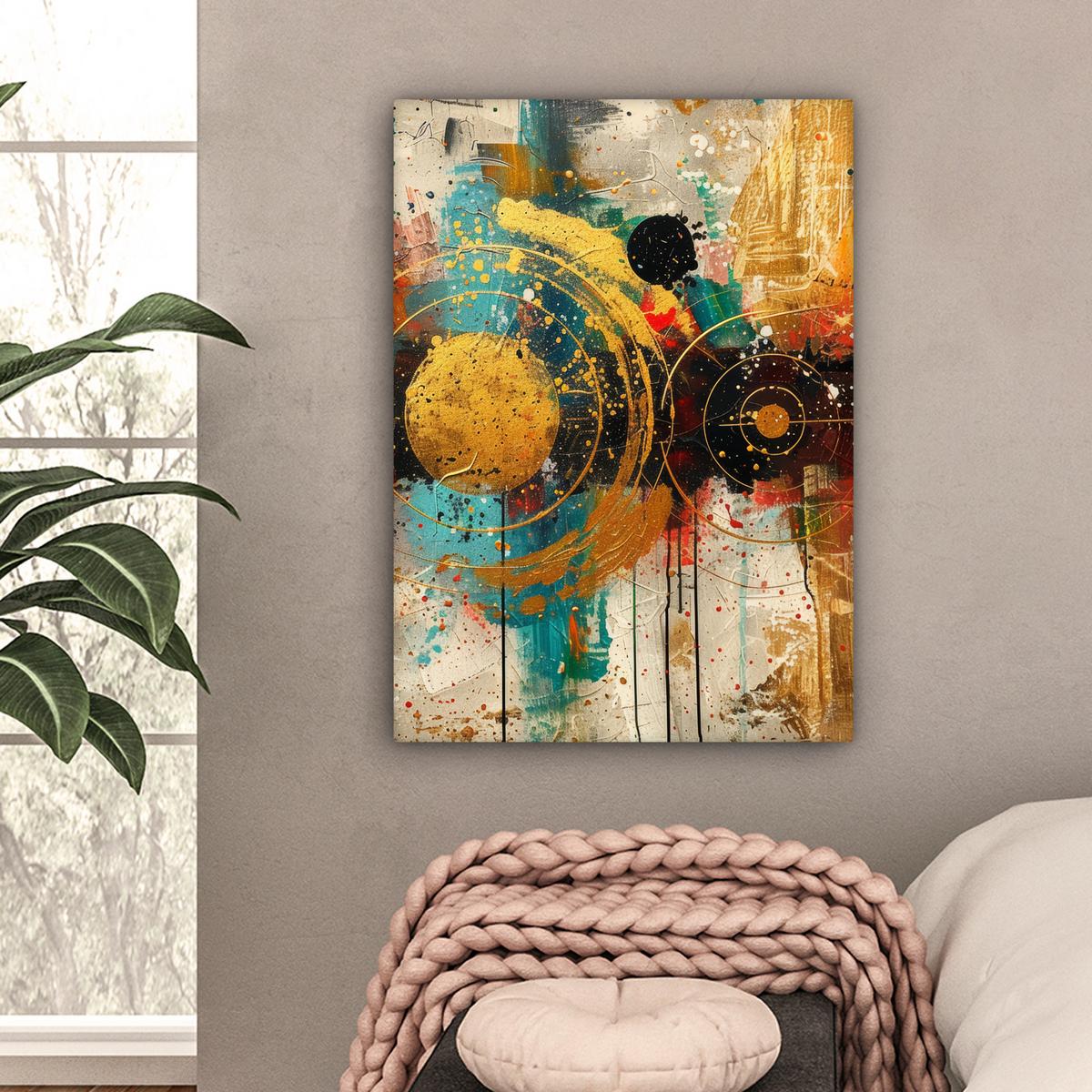 LEINWANDBILD Abstrakt - Kunst - Gold - Modern Wandbild Wohnzimmer 60x80 cm - Multicolor, Textil (60/80cm) - MuchoWow