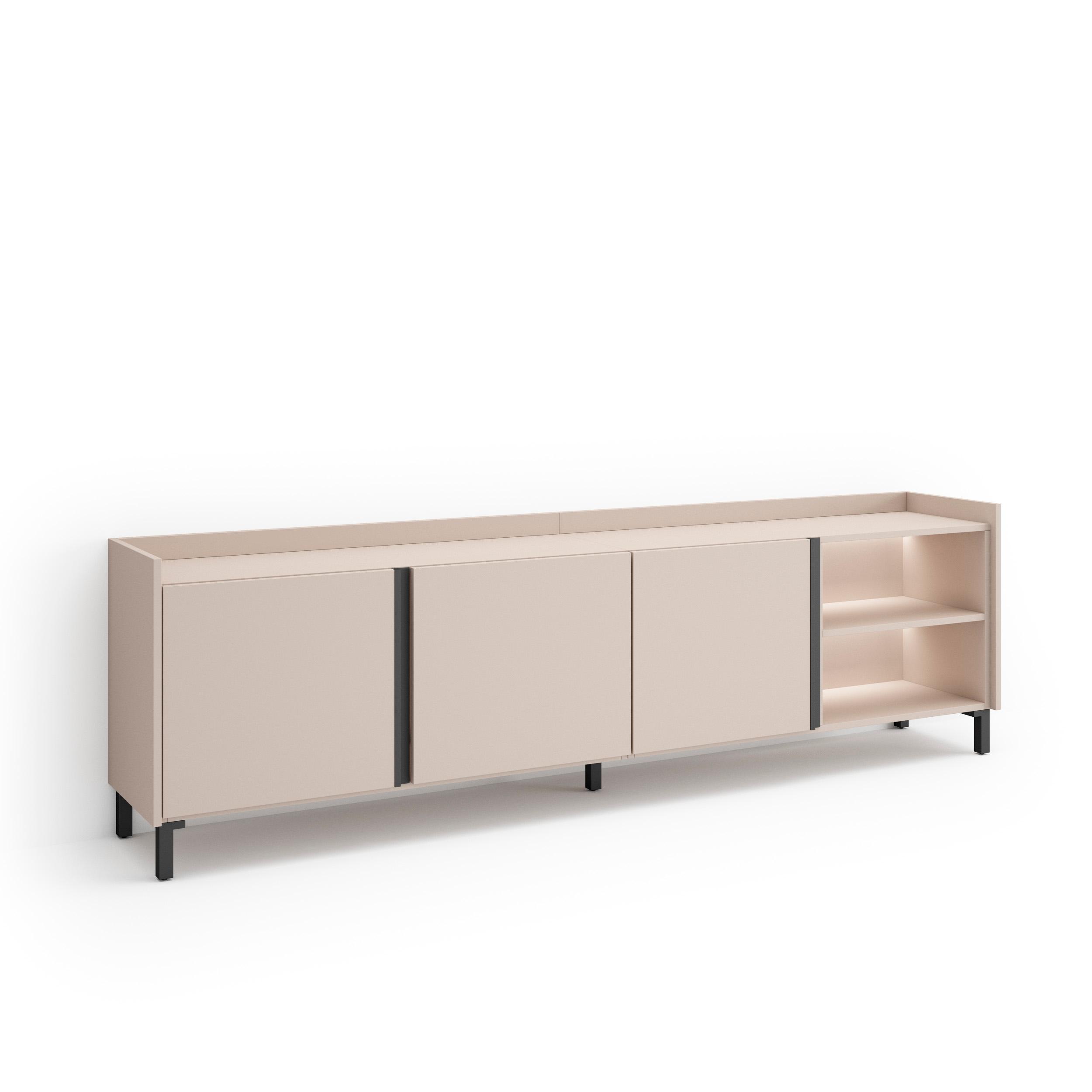 LOWBOARD, Beige, 207/35/61cm, mit Beinen - Beige, Holzwerkstoff (207/61/35cm) - Skraut Home