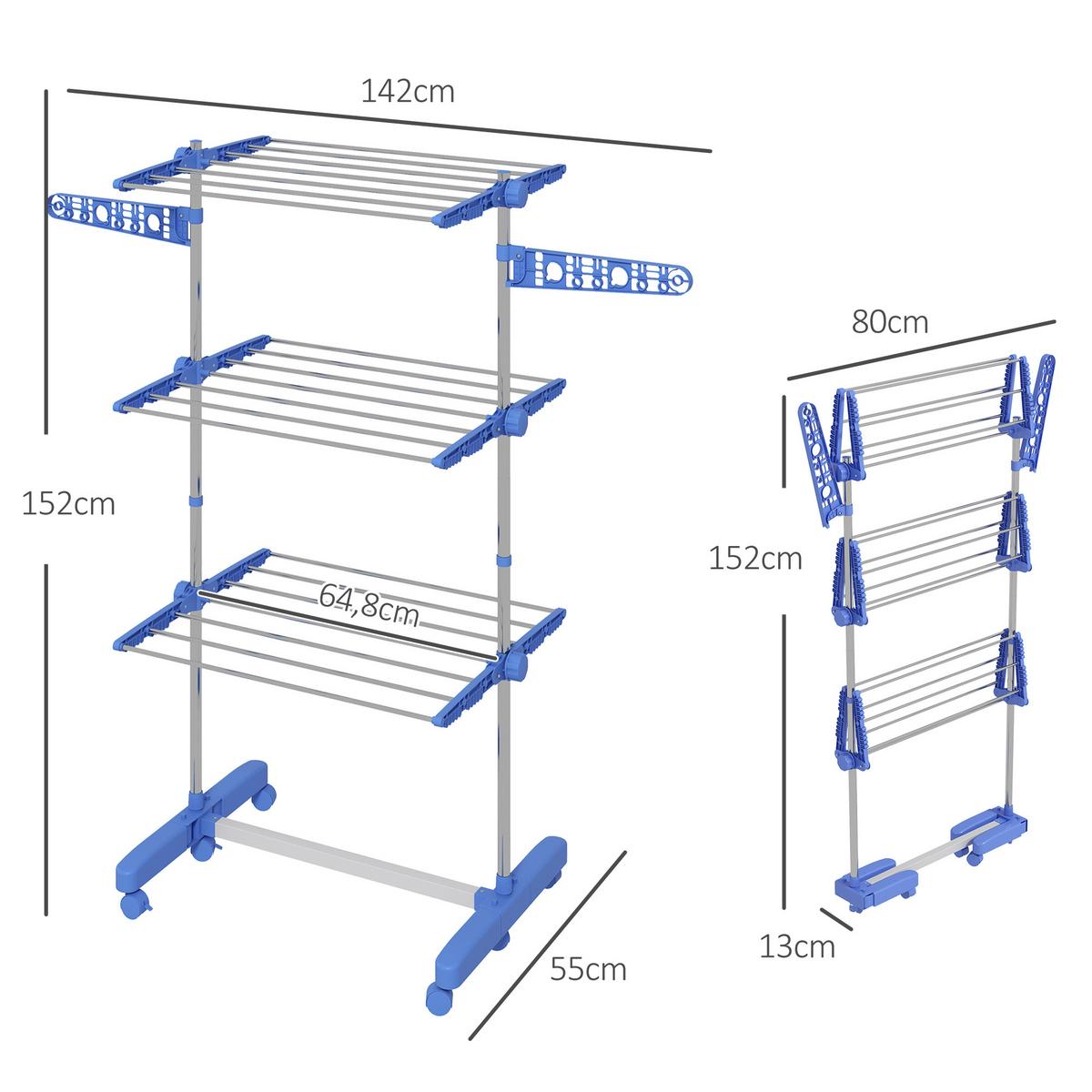 WÄSCHESTÄNDER Weiß - Blau, Metall (55/152/142cm) - HOMCOM