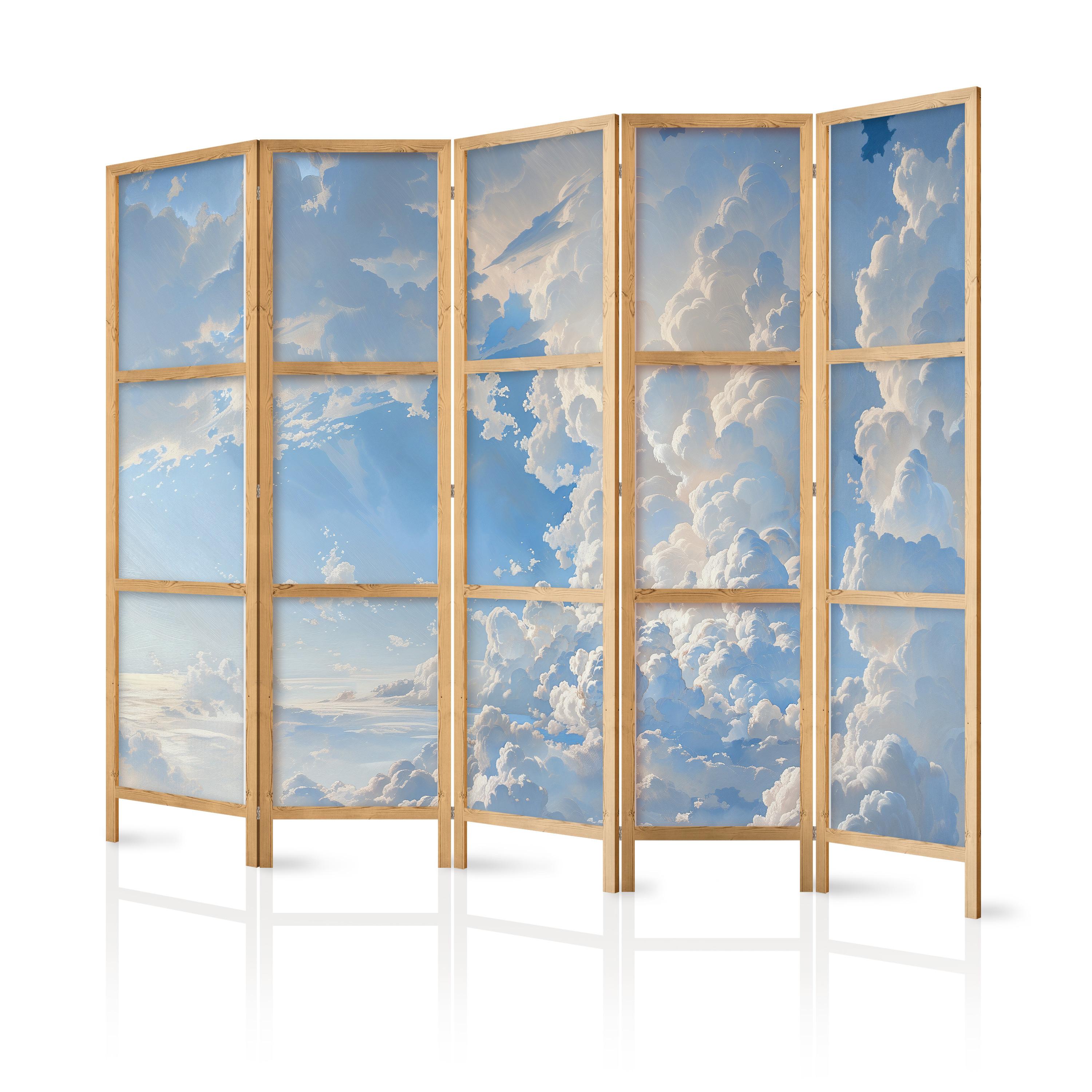 PARAVENT Japanischer 5-tlg 225x172 cm Wolken - Blau, Holz/Textil (225/172/3cm) - Muralo