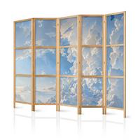 PARAVENT Japanischer 5-tlg 225x172 cm Wolken - Blau, Holz/Textil (225/172/3cm) - Muralo