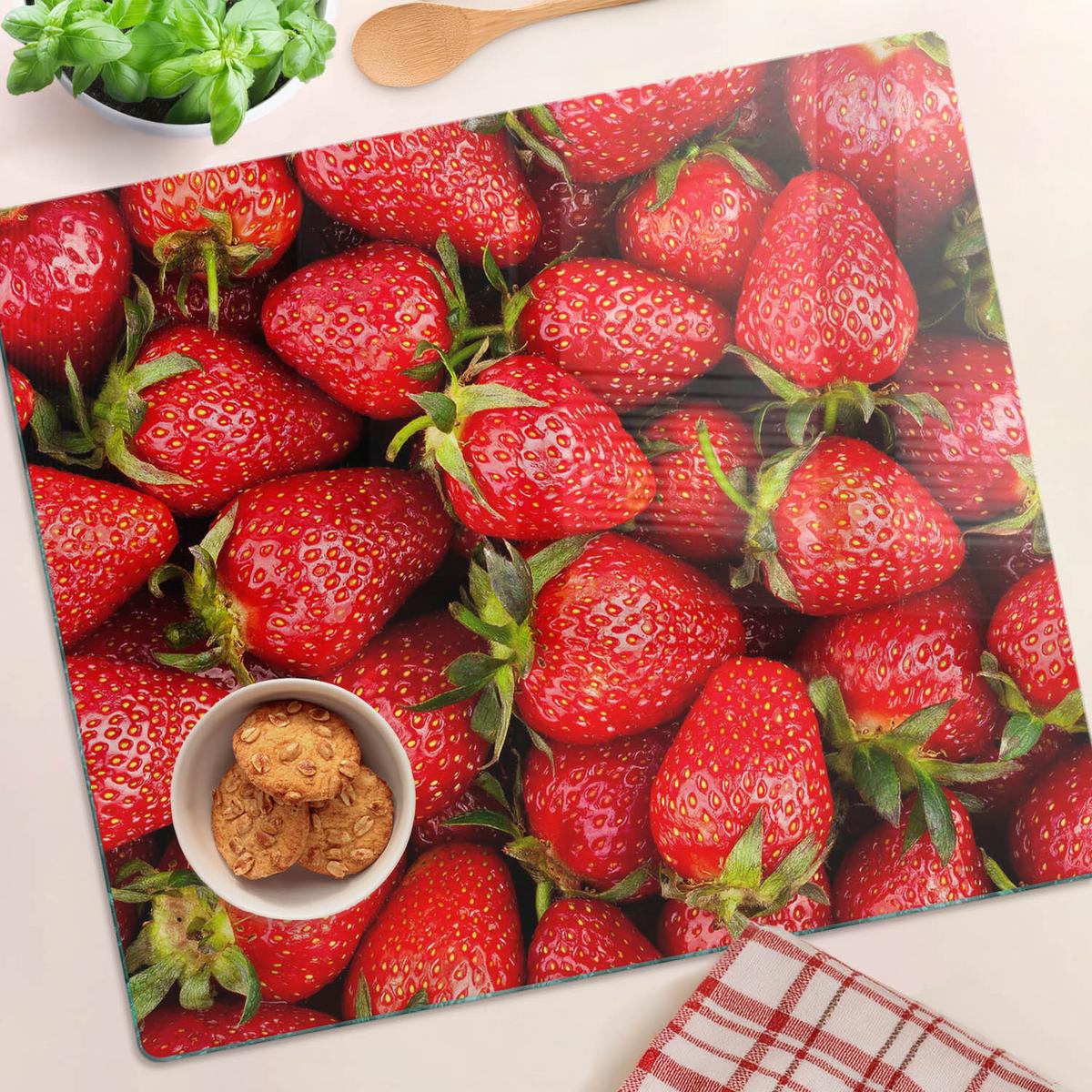 GLASPLATTE 60x52 cm Erdbeeren - Rot, Glas (60/0.4/52cm) - TULUP