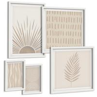 BILDER SET 5er Set - 50x50 cm & 20x30 cm & 40x60 cm Weißer Rahmen - Beige Pflanzenmuster - Weiß, Kunststoff (40/60cm) - TULUP
