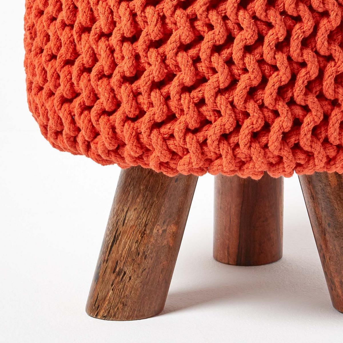 STRICK-HOCKER orange, Dreibein 32/32/42 cm - Orange, Textil (32/42/32cm) - Homescapes