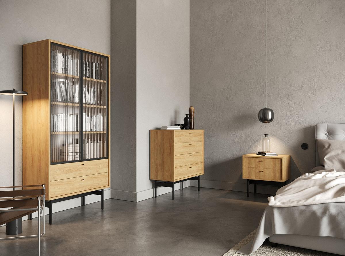 VITRINE Olar II Holzoptik Hickory Natur 85 cm - Beige/Goldfarben, Holzwerkstoff/Metall (85/179/41cm) - Selsey