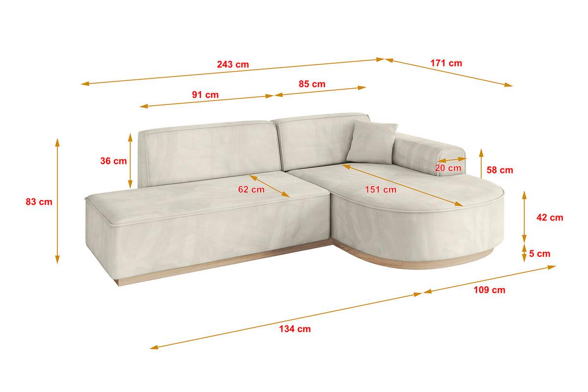 ECKSOFA Ottomane Rechts ARRIO-L1 - 243x171x83 cm Beige - Beige, Holzwerkstoff/Textil (243/171cm) - ALTDECOR