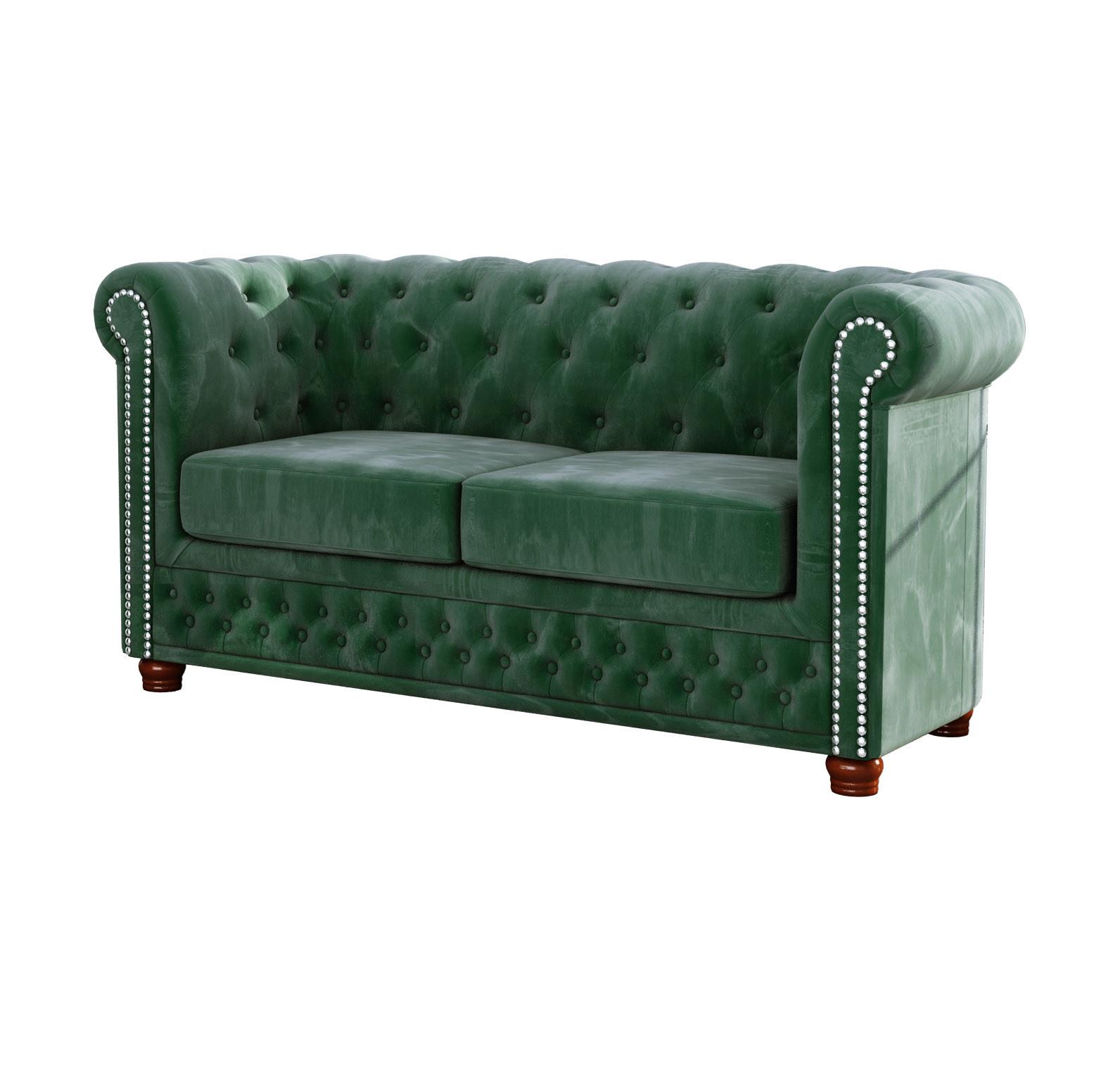 CHESTERFIELD-SOFA 2-sitzer Lauren Flasche grün Samt - Smaragdgrün/Braun, Holz/Textil (148/72/86cm) - S-Style Möbel