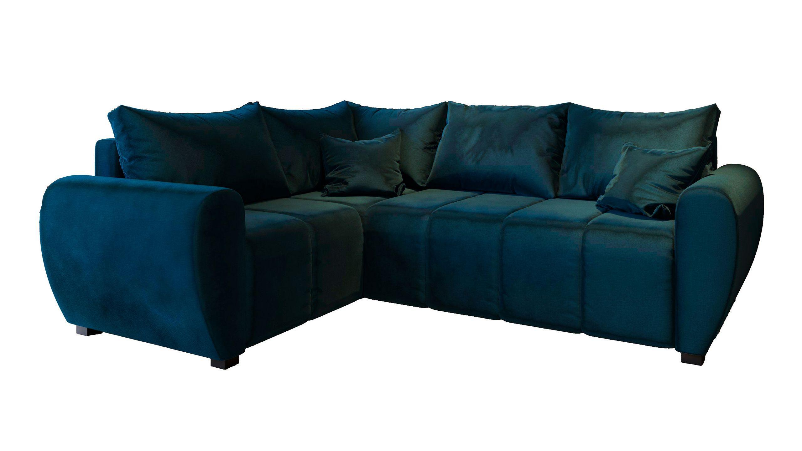 ECKSOFA MADISON L L-S Blau Plüsch-Stoff mit Schlaffunktion - Blau/Schwarz, Holz/Kunststoff (235/175cm) - MASSENO