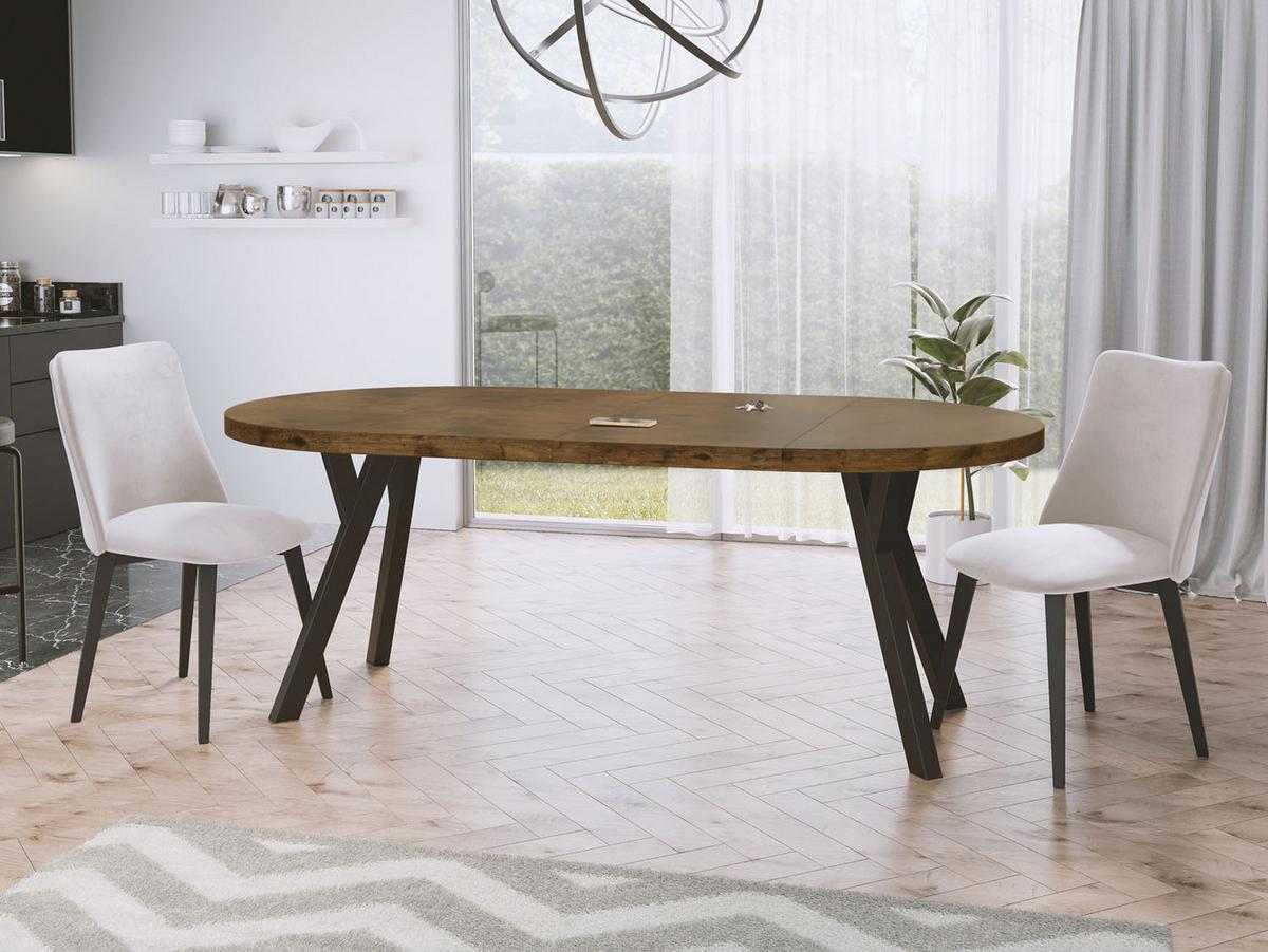 ESSTISCH Twixy runder ausziehbarer, Lefkas Eiche 90-170/90/76 cm - Alteiche/Schwarz, Holz/Holzwerkstoff (90/170/76cm) - WFL GROUP