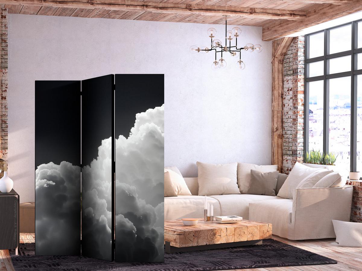 PARAVENT Einseitig Bedruckter 3-tlg 135x172 cm Monochromer Himmel - Schwarz, Holz/Textil (135/172/3cm) - Muralo