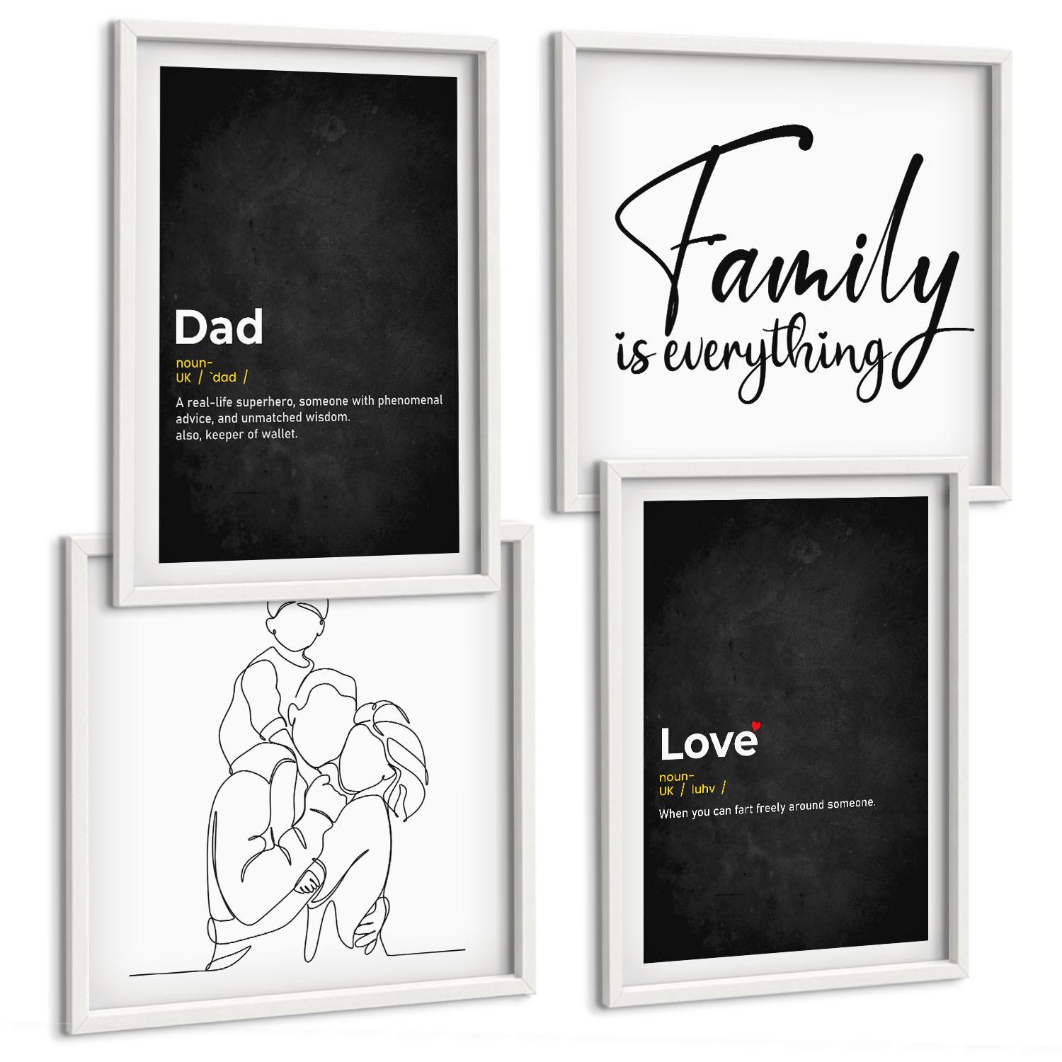 BILDER SET 4er Set - 50x50 cm & 40x60 cm Weißer Rahmen - Definitionen der Liebe in Familienzeichnungen - Weiß, Kunststoff (50/50cm) - TULUP