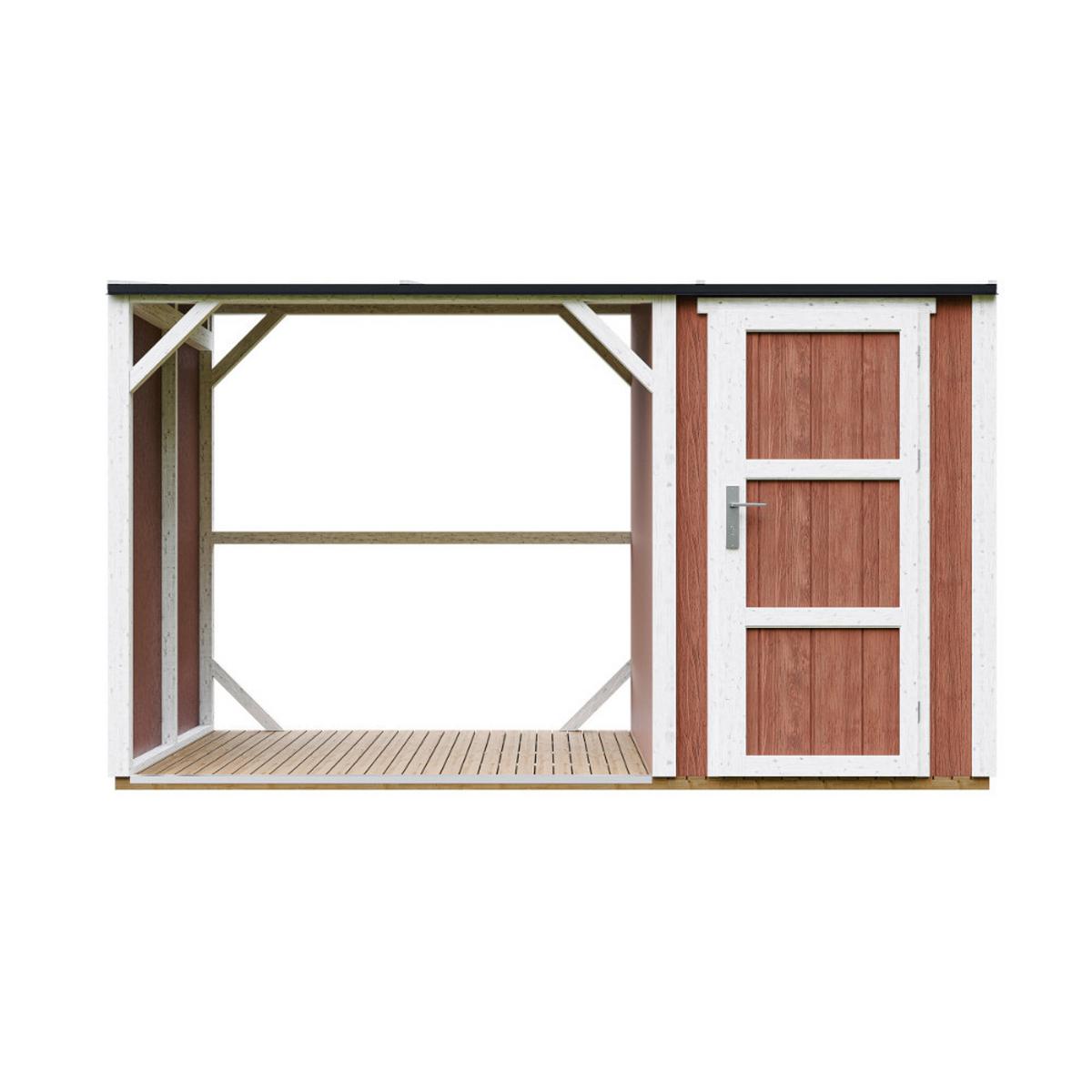 BRENNHOLZLAGER mit geschlossenem Stauraum 4,14 m² M985-REDWOOD RED - Rotbraun, Holz (120/220/345cm) - Timbela