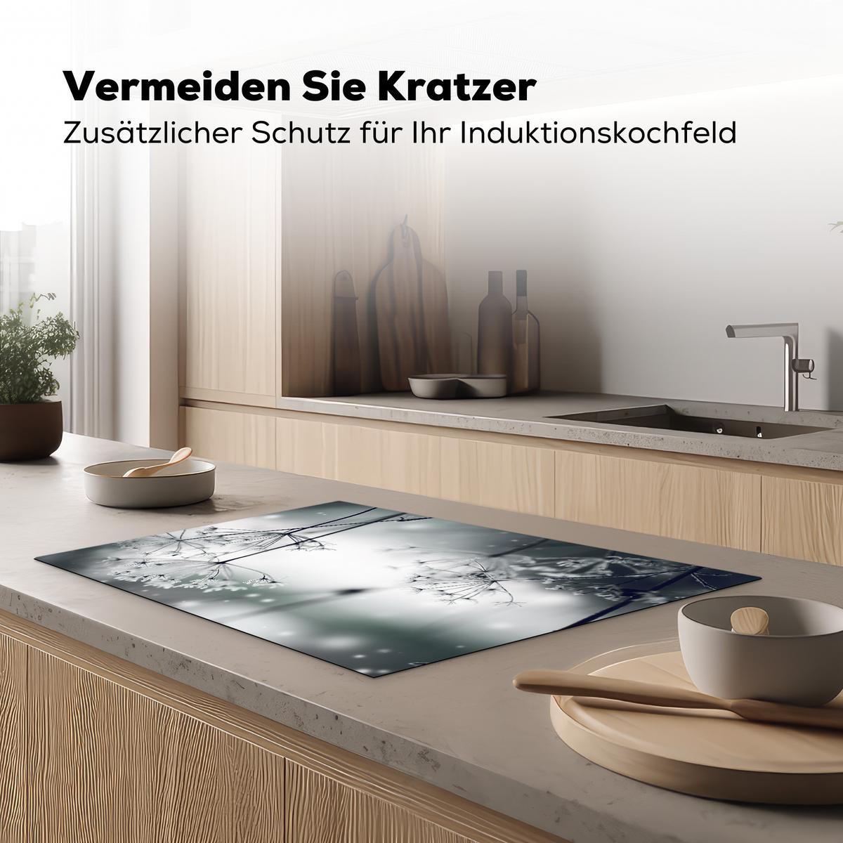 HERDABDECKPLATTE Blumen - Winter - Schnee - Natur Ceranfeldabdeckung 76x51.5 cm - Grau, Kunststoff (76/51.5/0.2cm) - MuchoWow