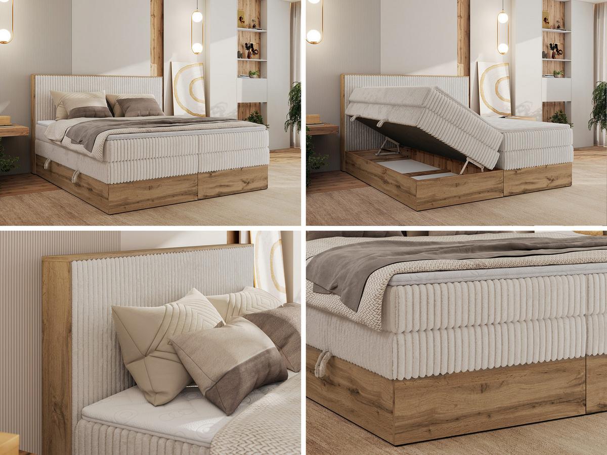BOXBETT WOOD CLASSIC KING 160/200 - Beige Cord - H3 - Beige, Textil (160/200cm) - MKS