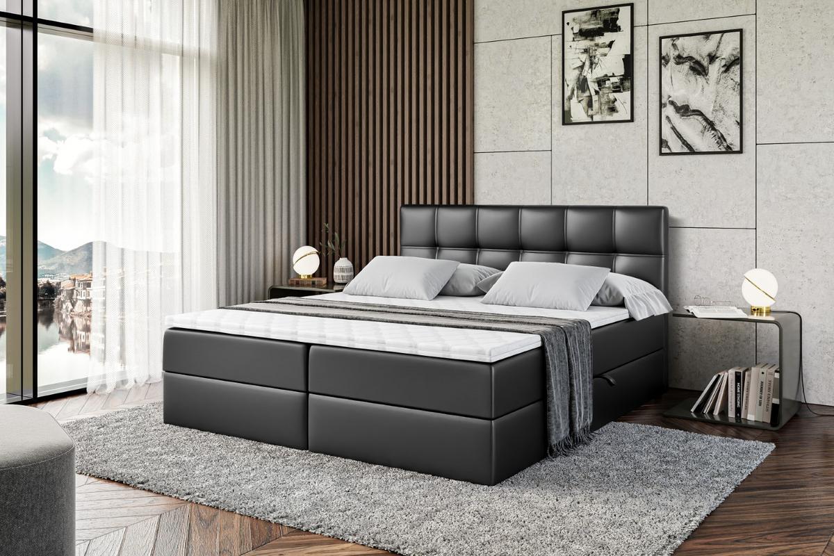 BOXBETT mit Matratze H4 und Lattenrost - MARCE - 120 x 200 cm - Schwarz - Schwarz Hochglanz, Holzwerkstoff (120/200cm) - ALTDECOR