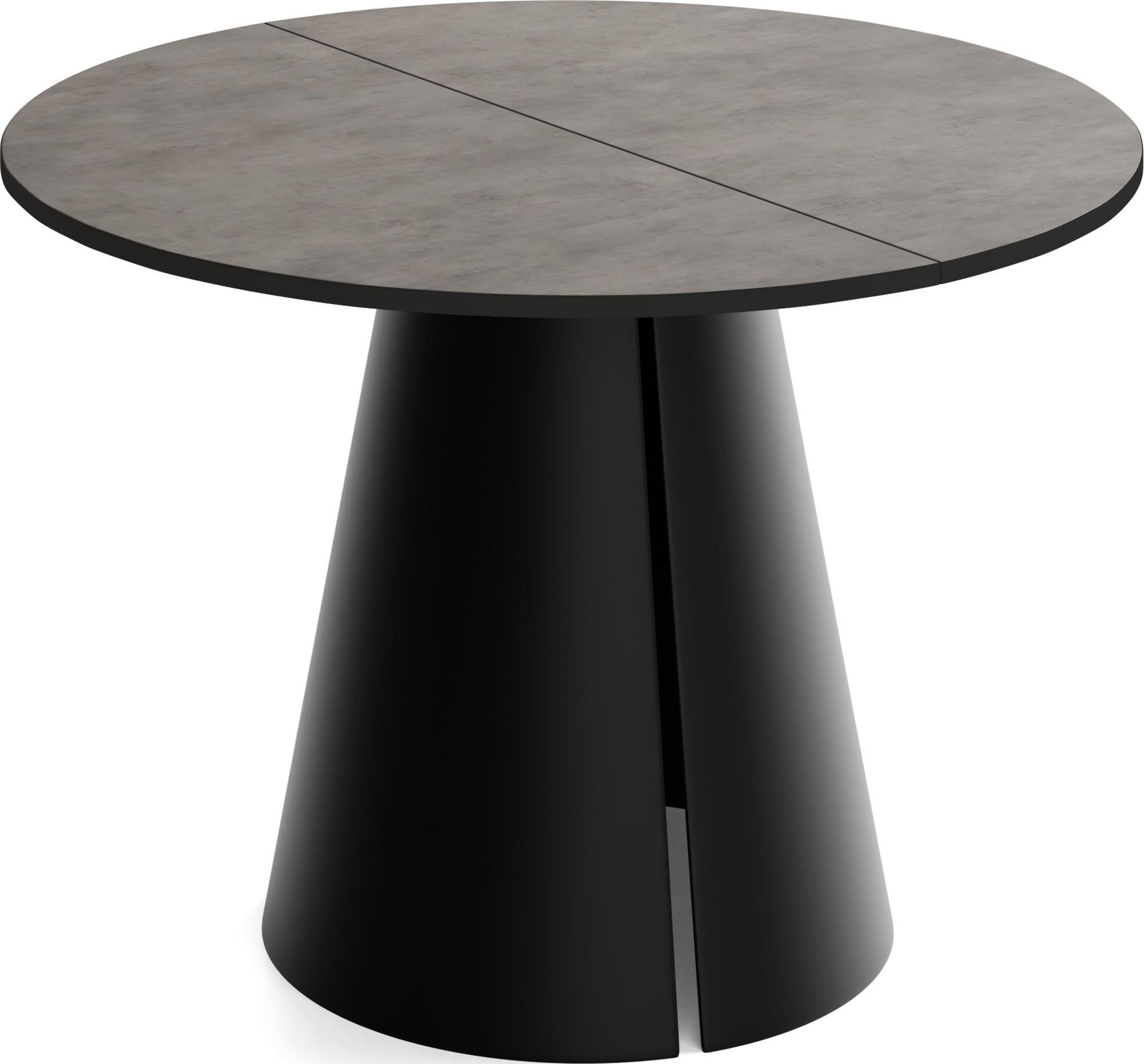 ESSTISCH Lamio runder ausziehbarer, Beton-Optik Dunkelgrau 120-200/120/76 cm - Dunkelgrau/Schwarz, Holzwerkstoff/Metall (120/196/76cm) - WFL GROUP