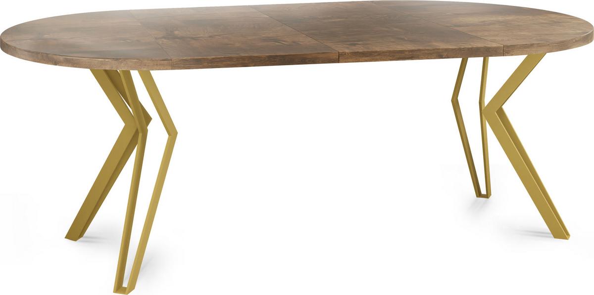 ESSTISCH Daisy runder ausziehbarer, Lefkas Eiche 100-180/100/76 cm - Alteiche/Goldfarben, Holzwerkstoff/Metall (100/180/76cm) - WFL GROUP