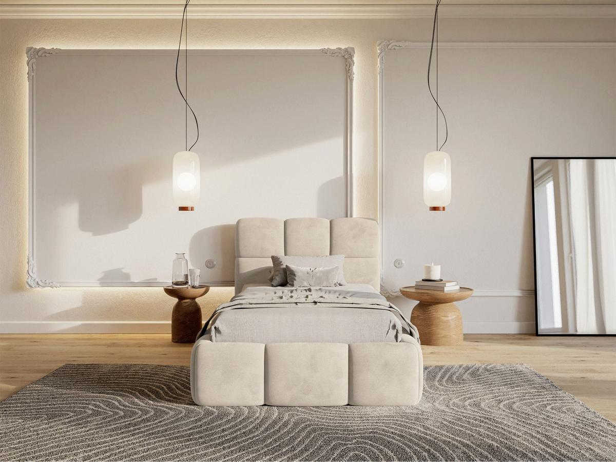 POLSTERBETT Cloudy Hellbeige Samt, 90x200 cm - Ecru/Schwarz, Kunststoff/Textil (90/200cm) - Selsey