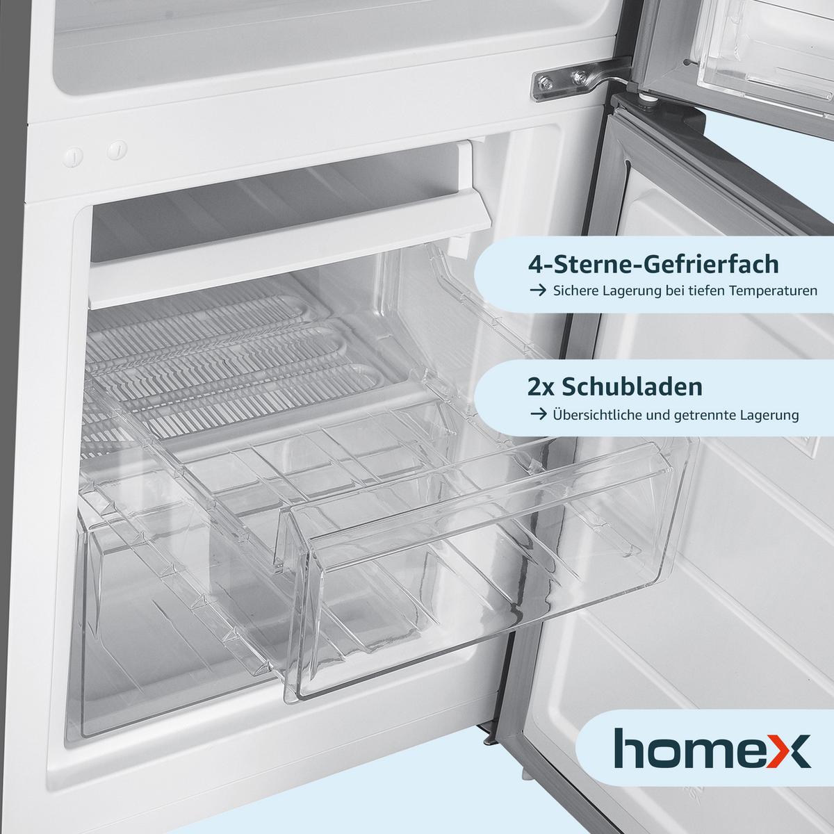KÜHL-GEFRIER-KOMBINATION, freistehend, 173 Liter Nutzinhalt, 4-Sterne Gefrieren, Höhe 142,5 cm, 40 dB, Kühlschrank mit Gefrierfach groß, CFS1110-S - Silberfarben, Glas/Kunststoff (49.5/142.5/56cm) - homeX