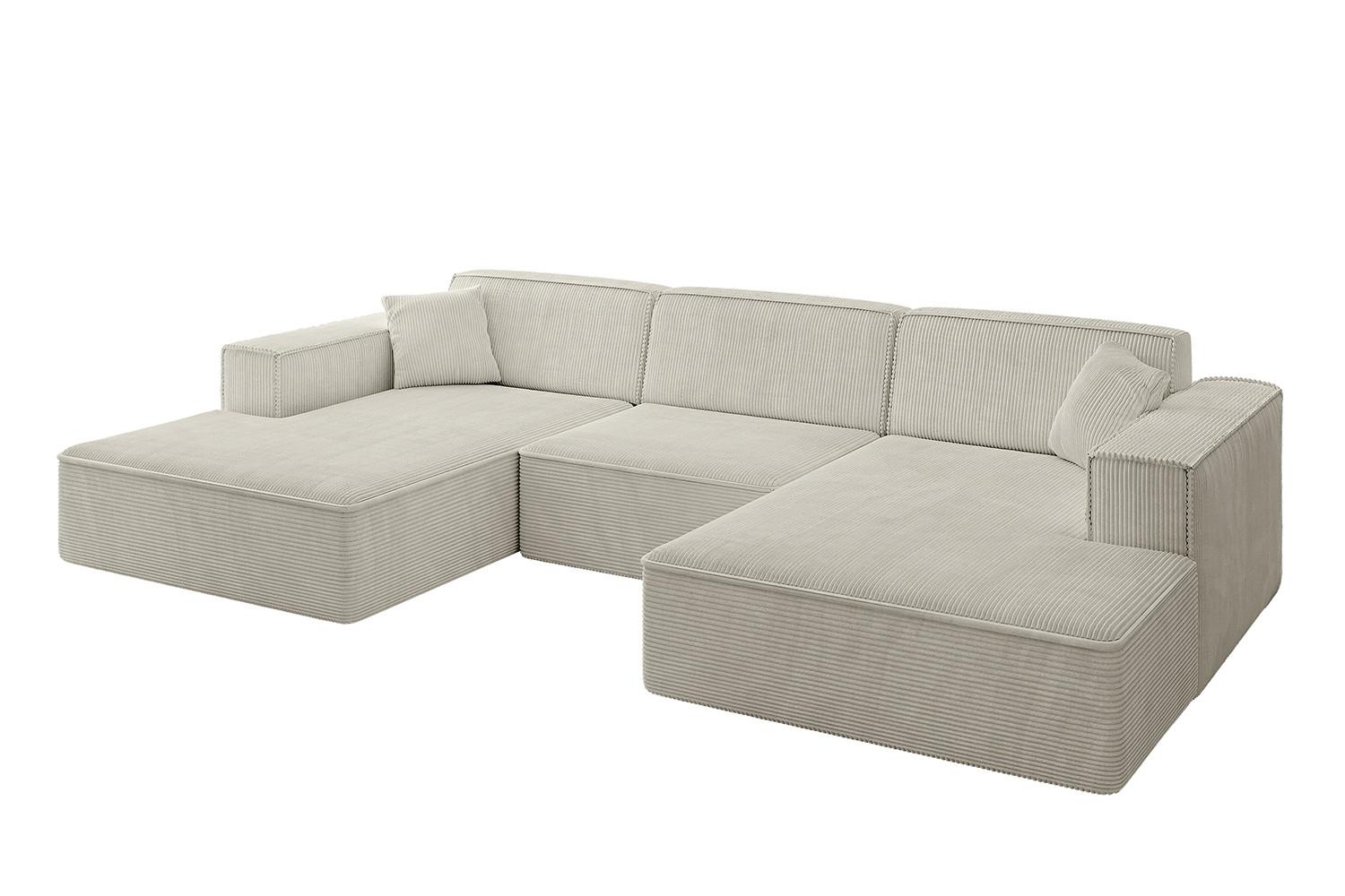 WOHNLANDSCHAFT IREA-U1-v4 - 301x165x77 cm Creme - Ecru/Creme, Holzwerkstoff/Textil (301/77/165cm) - ALTDECOR