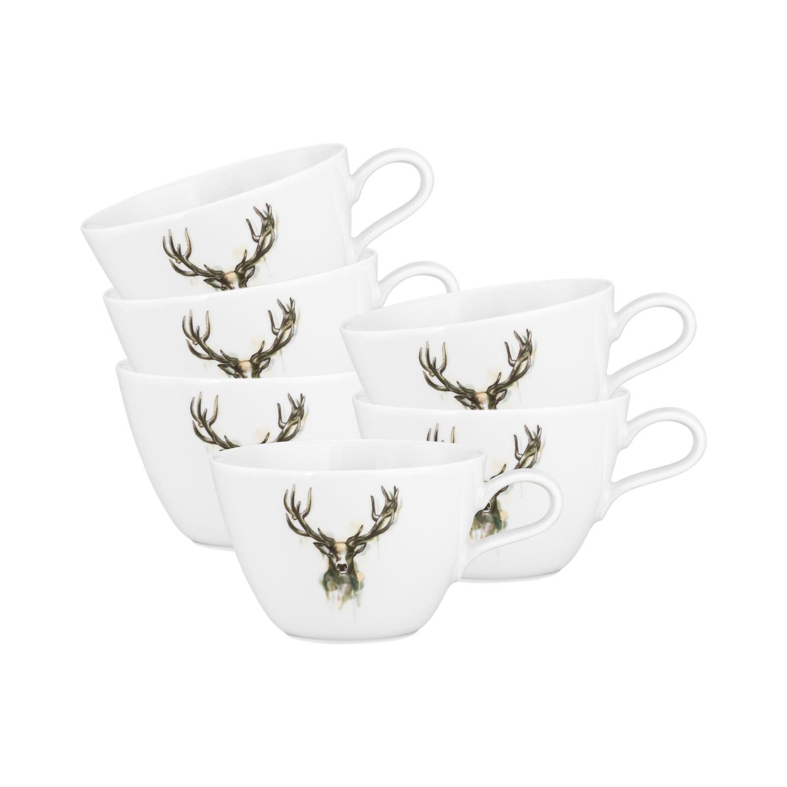 MILCHKAFFEETASSEN Life Nature Hirsch weiß-braun 370 ml 6er Set - Weiß/Braun, Keramik (0.37L) - Seltmann Weiden