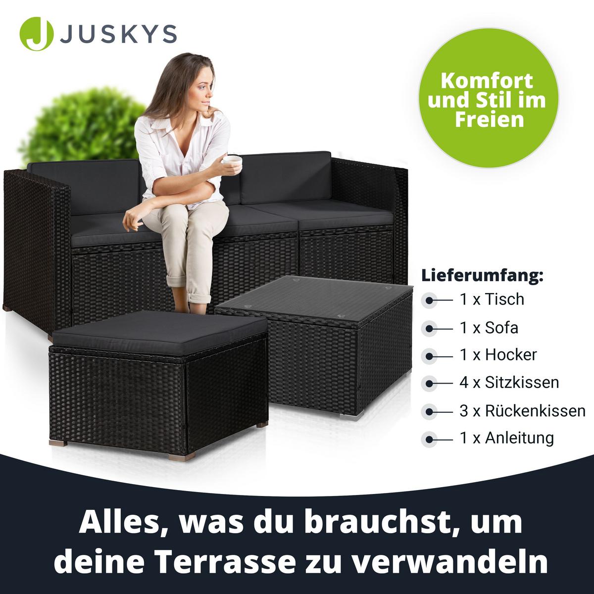 LOUNGEGARNITUR Punta Cana 3-tlg. - Dunkelgrau/Schwarz, Kunststoff - Juskys