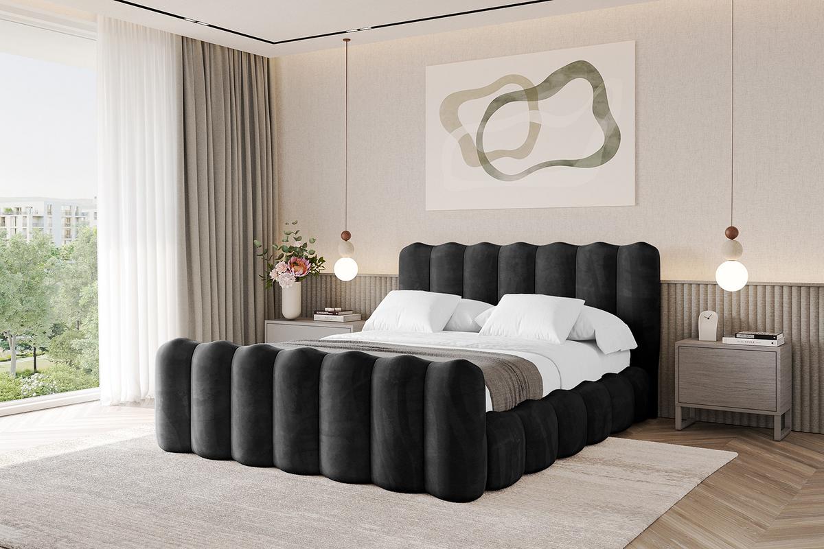 POLSTERBETT mit Bettkasten, Fußteil und Lattenrost, Bett mit Matratze H3/H4 - SORA-Z 180x200 Schwarz - Schwarz, Holzwerkstoff/Textil (180/200cm) - ALTDECOR