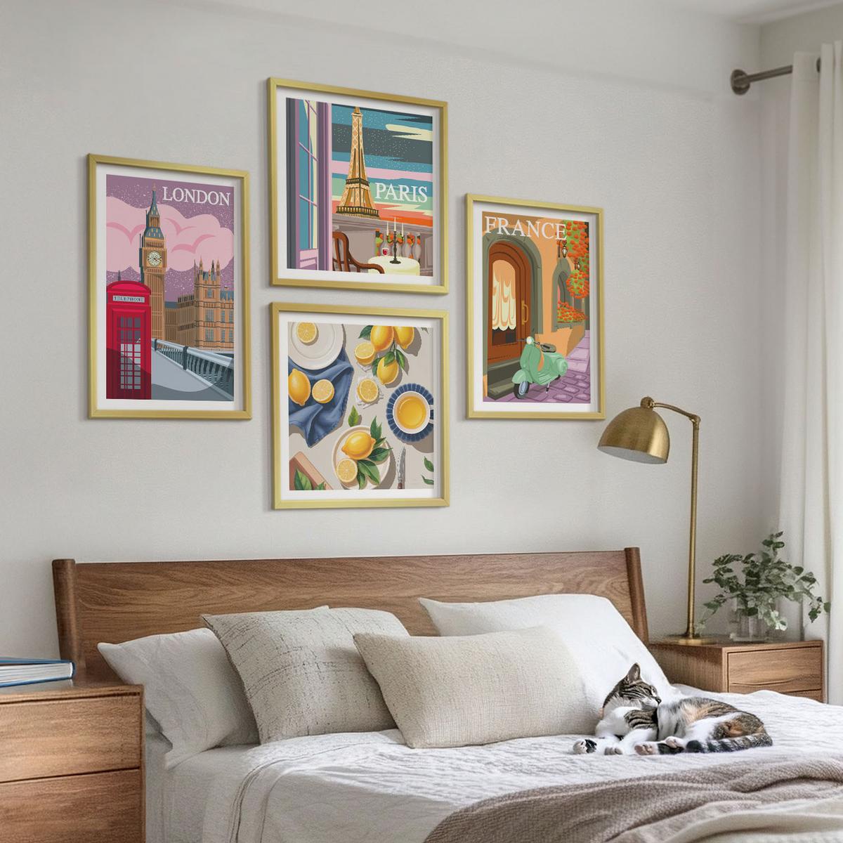 BILDER SET 4er Set - 50x50 cm & 40x60 cm Goldrahmen - Stadtansichten Paris London Frankreich - Goldfarben, Kunststoff (50/50cm) - TULUP