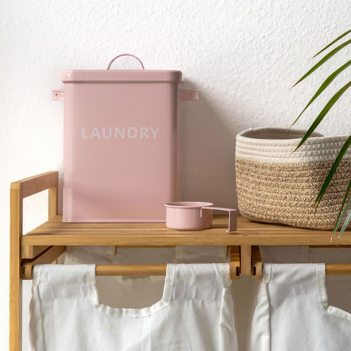 WASCHMITTEL AUFBEWAHRUNGSBOX mit Deckel und Dosierlöffel - Pink, Metall (18/25/28cm) - Intirilife