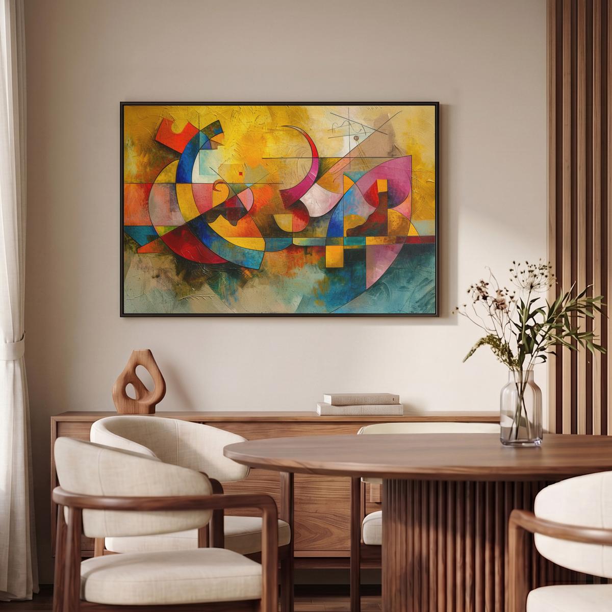 LEINWAND Bilder mit Rahmen - Kunst - Abstrakt - Modern - 90x60 - Gelb, Textil (90/60cm) - MuchoWow