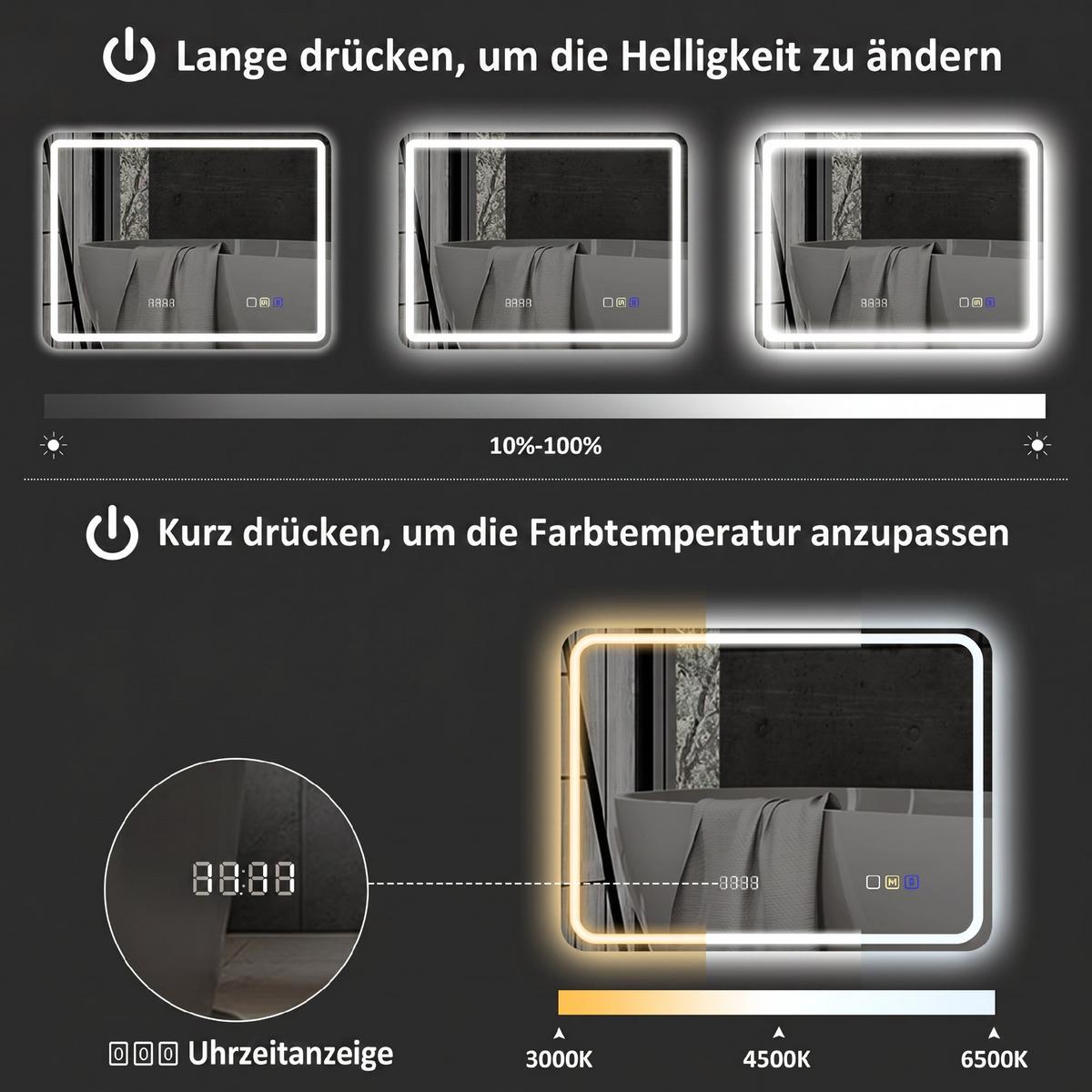BADEZIMMERSPIEGEL Gehärtetes Glas Silber - Silberfarben, Glas (2.9/60/80cm) - HOMCOM