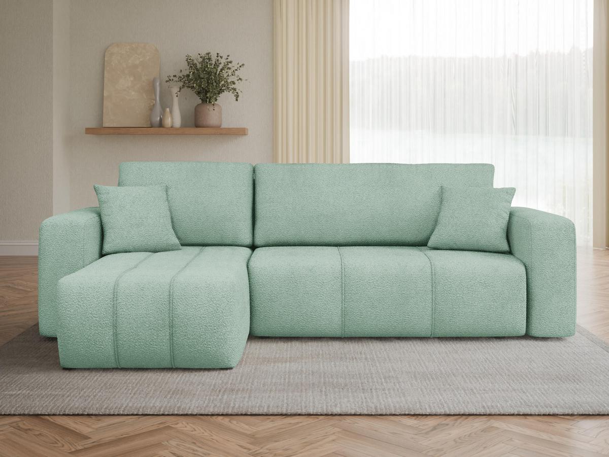 ECKSOFA Furyn Boucle - Schwarz/Mintgrün, Holzwerkstoff/Kunststoff (244/145cm) - MIRJAN24
