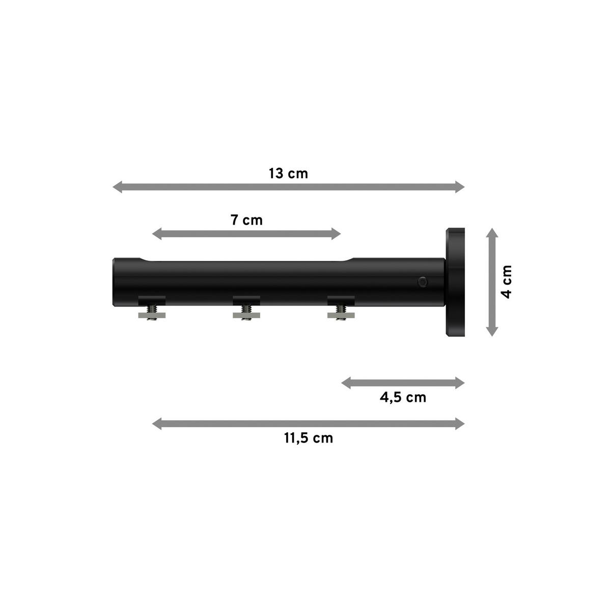 TRÄGER FÜR GARDINENSTANGEN INNENLAUF 20 mm Ø, Siteno Langloch 1 bis 3-läufig, Schwarz - Schwarz, Metall (13/4/4cm) - INTERDECO
