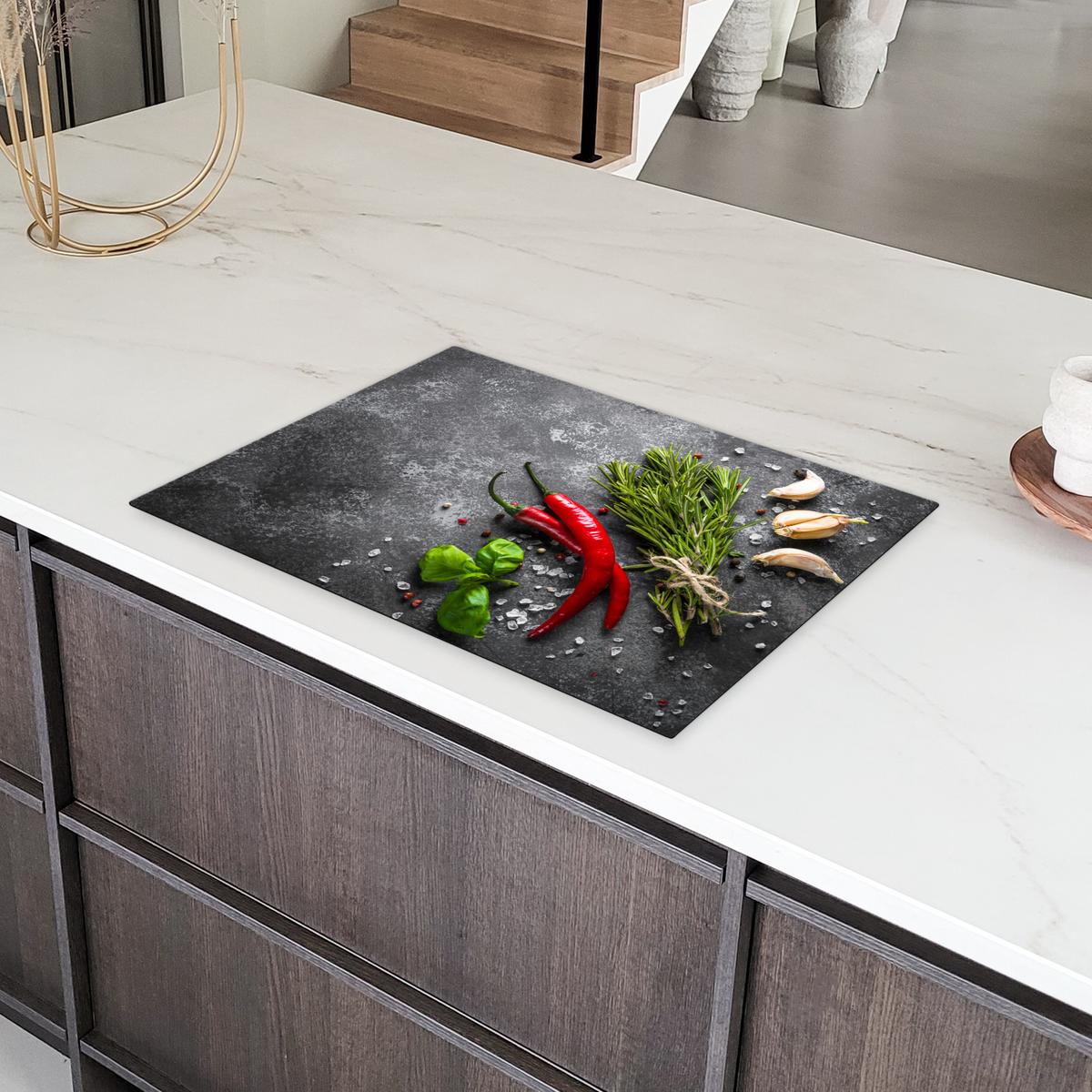 HERDABDECKPLATTE Pfeffer - Kräuter - Gewürze - Beton Herdabdeckung Induktionsfeld 75x52 cm - Rot, Kunststoff (75/52/0.2cm) - MuchoWow
