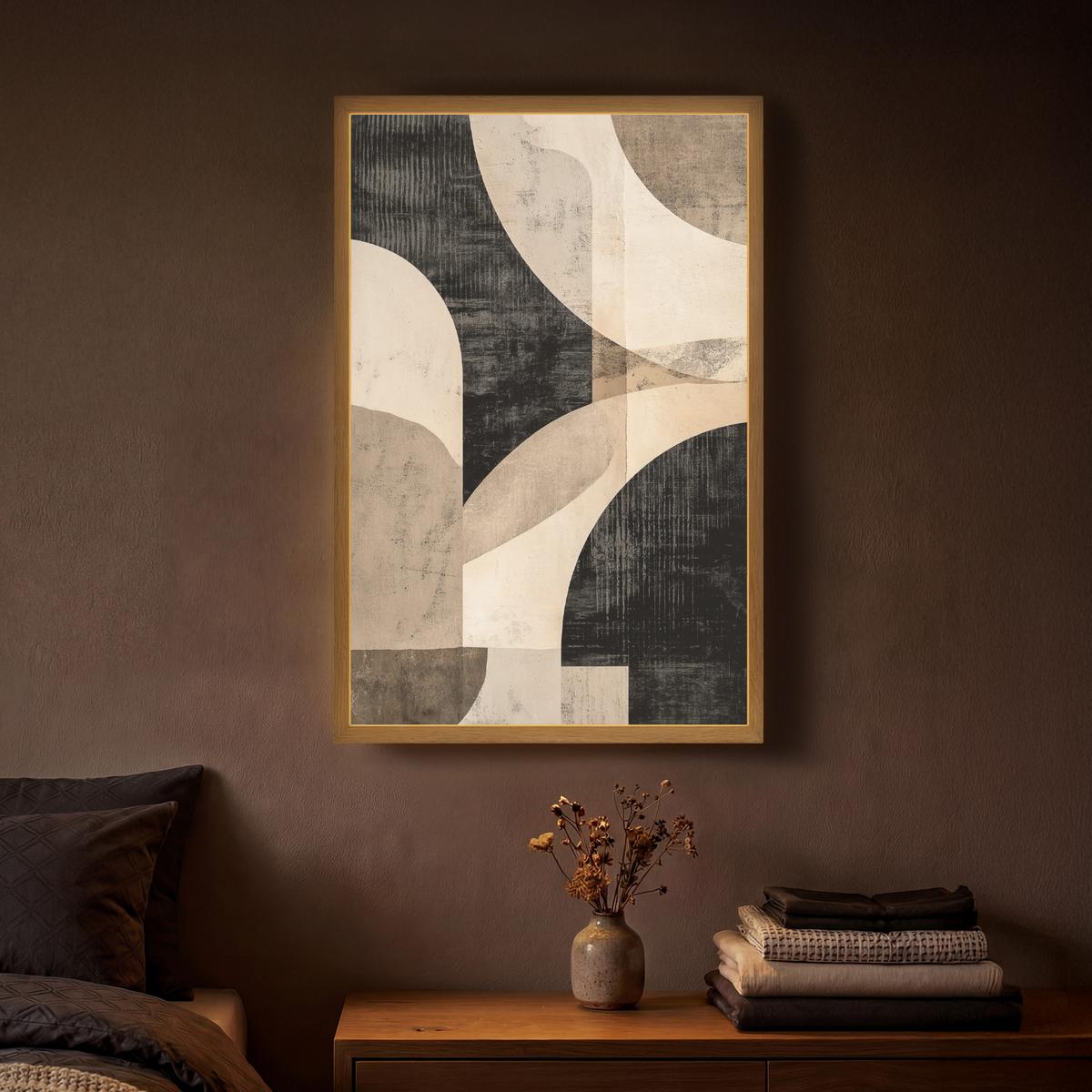 WANDLEUCHTE MIT AKKU Abstrakt - Formen - Modern - Beige 40x60 cm - Grau, Holzwerkstoff (40/60/8cm) - OnlyWow