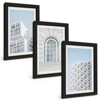 BILDER SET 3er Set - 20x30 cm Schwarzer Rahmen - Moderne Architekturgeometrie - Schwarz, Kunststoff (20/30cm) - TULUP