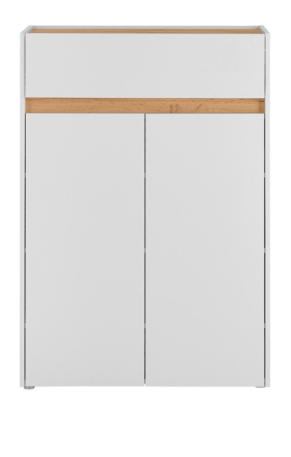 SCHUHSCHRANK weiß matt, Eiche Wotan, Flurkommode 85 x 122 cm - Eiche Wotan/Schwarz, Holzwerkstoff/Kunststoff (85/122/122cm) - Furn.Design