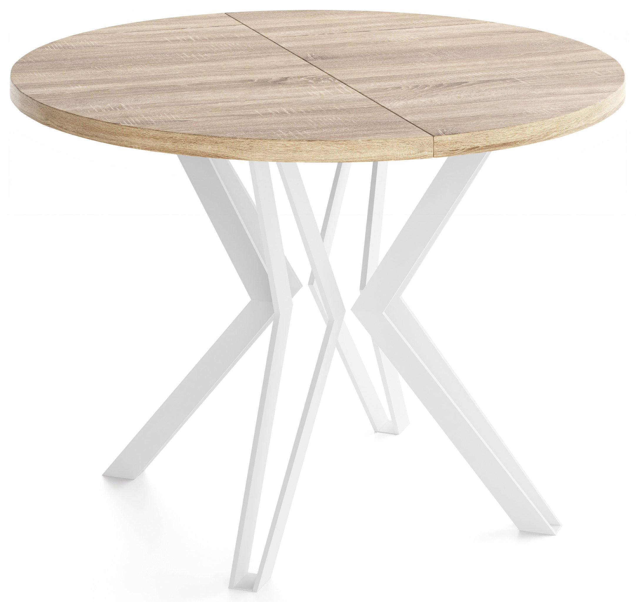 ESSTISCH Austin runder ausziehbarer, Sonoma Eiche 100-180/100/76 cm - Weiß/Sonoma Eiche, Holzwerkstoff/Metall (100/180/76cm) - WFL GROUP