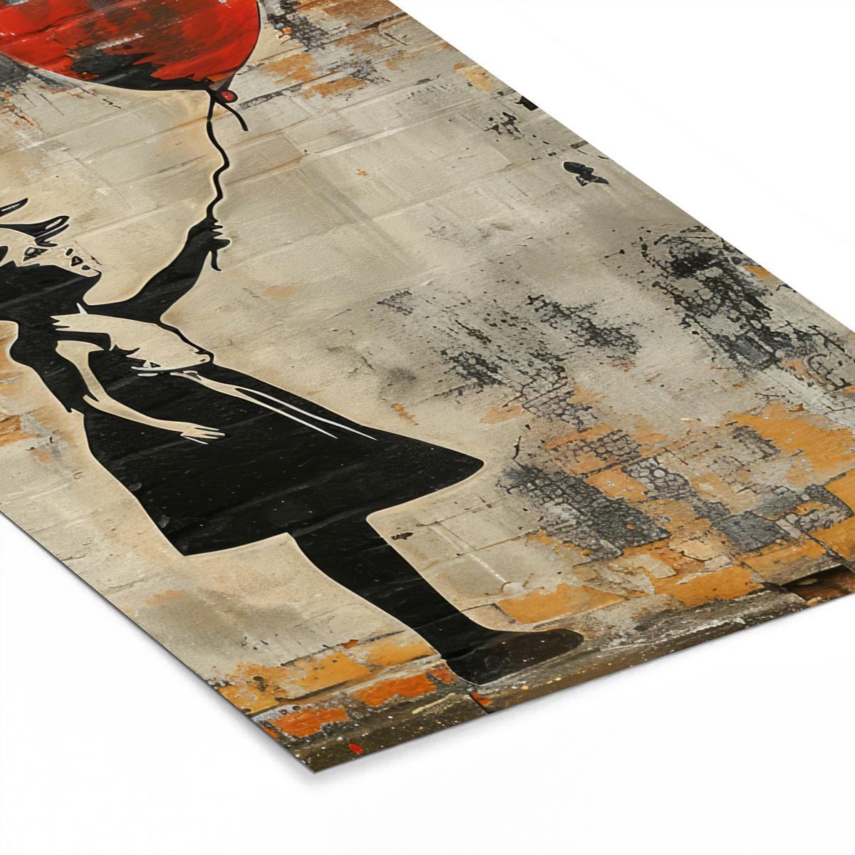 POSTER MIT RAHMENGERAHMTES BILD Graffiti - Banksy - Mädchen - Straßenkunst 60x90 cm - Sandfarben, Papier (60/90cm) - MuchoWow