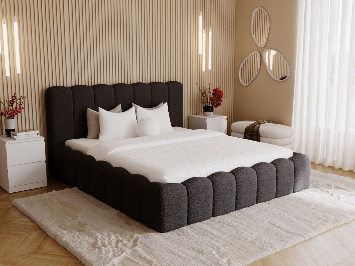 POLSTERBETT Smile 140x200 Bouclé-Stoff Schwarz - Schwarz, Textil (140/200cm) - Graingold