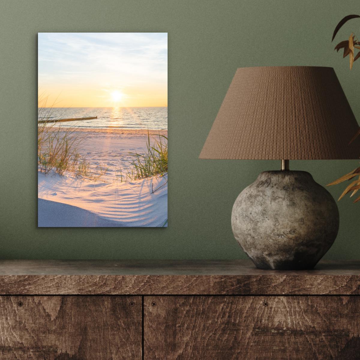 METALLBILD Strand - Sonne - Düne - Gras - Sand - Horizont 20x30 cm - Hellblau, Metall (20/30cm) - MuchoWow